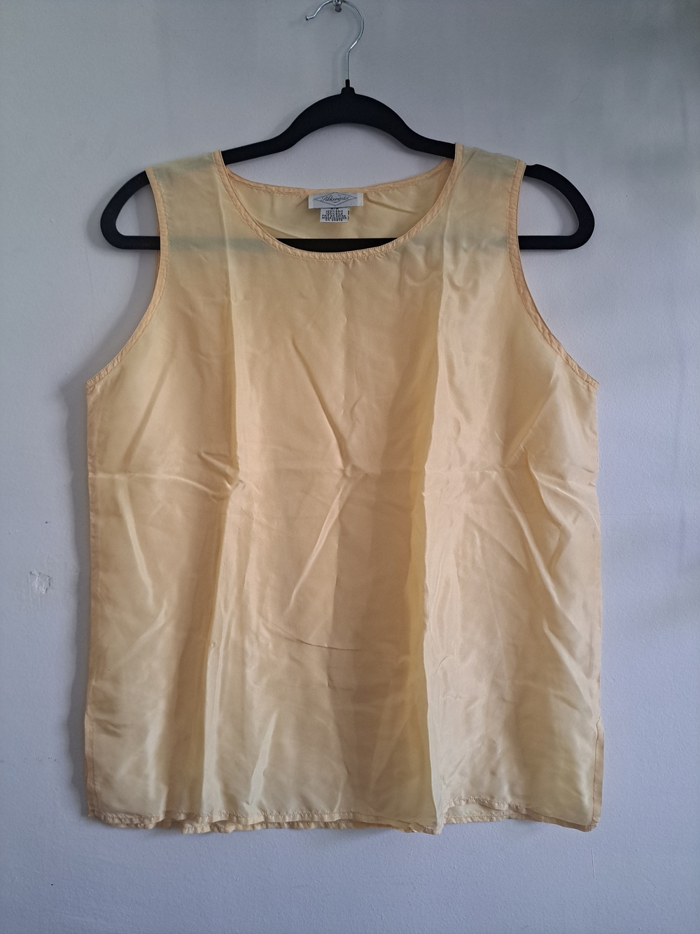Silkworld 100% Silk Sleeveless Blouse Top M Pale Yellow Minimalist